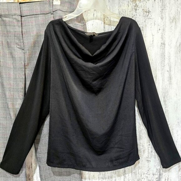 Banana Republic Women's Blouse Size Medium Black Cascading Neckline Long Sleeves - Picture 1 of 12